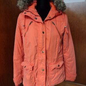 Mossimo Supply Co. Coral Hooded Utility Jacket with Faux-Fur Trim